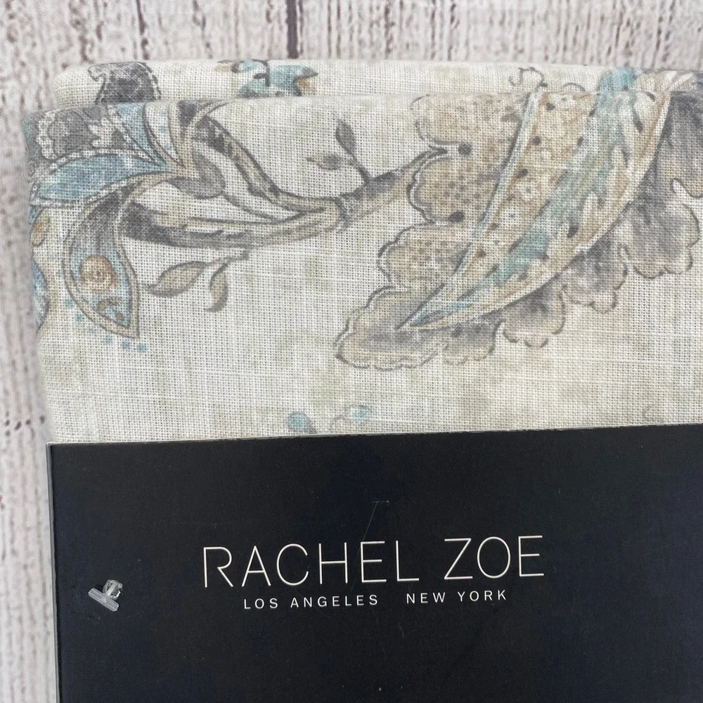 Rachel Zoe Tablecloth 60x104 Blue Grey Floral Paisley Medallion Boho Shabby Chic